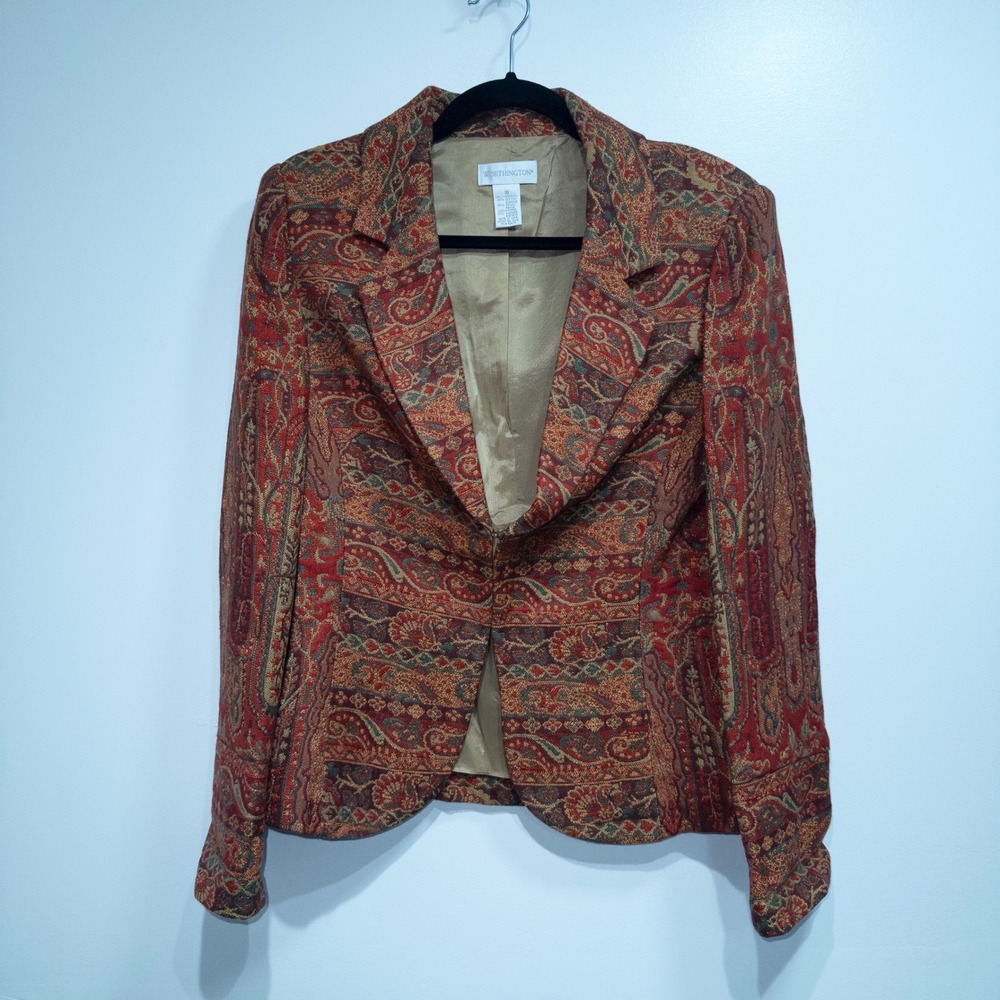 Vintage Worthington Red Paisley Tapestry Cotton‎ Blend Blazer Size 10